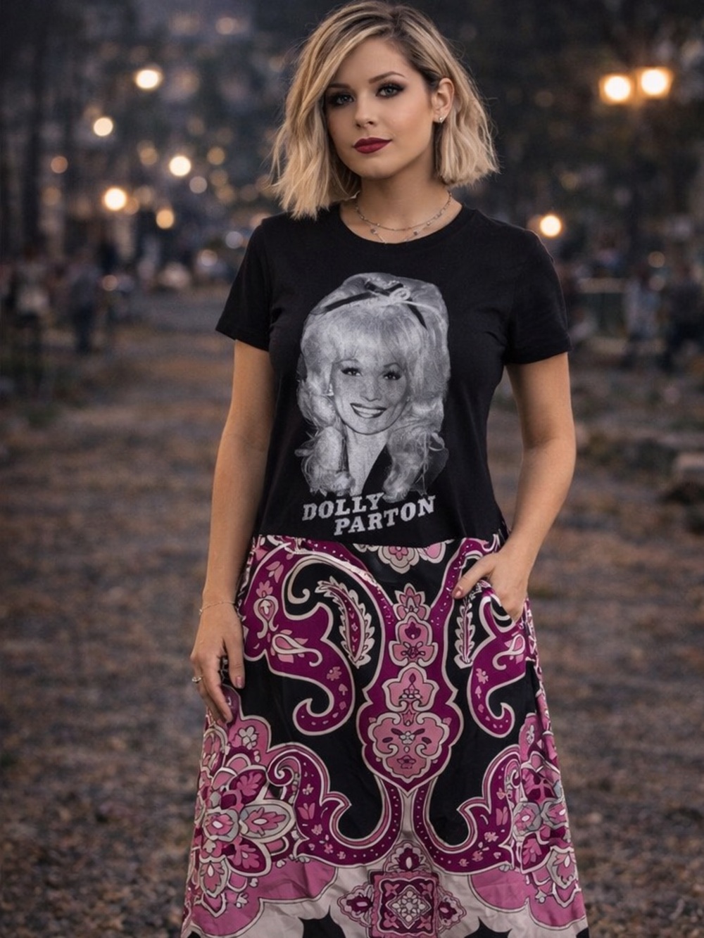 Dolly Parton Upcycled Graphic Tee Shirt Dress Size S Custom OOAK